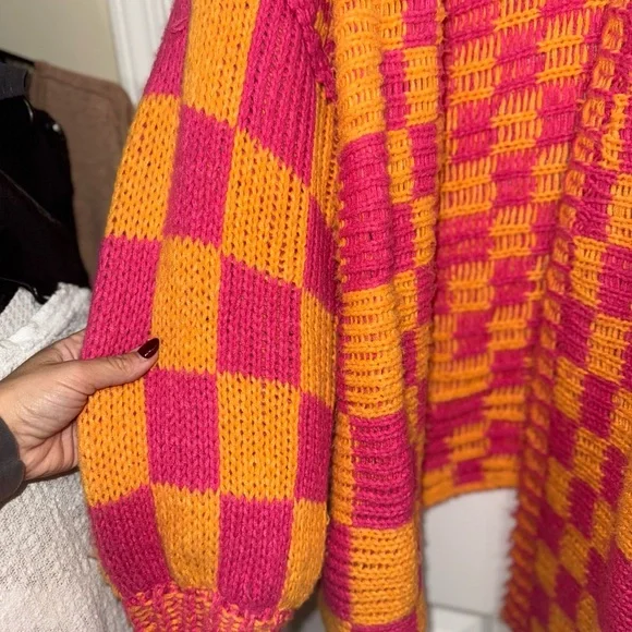 BiBi Pink and Orange Checkered Cardigan - Picture 3 of 4